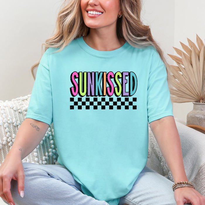 Sunkissed Retro Checkered Beach Summer Sunset Vibes Resort Edition Comfort Colors Tee