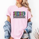 XL Blossom Light Pink Sunkissed Retro Checkered Beach Summer Sunset Vibes Resort Edition Comfort Colors Tee