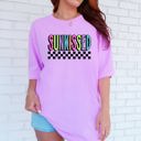 XL Violet Purple Sunkissed Retro Checkered Beach Summer Sunset Vibes Resort Edition Comfort Colors Tee