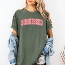 Large Moss Dark Green Sunkissed Varsity Retro Palm Trees Summer Summertime Beach Print Comfort Colors Tee