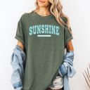 Medium Moss Dark Green Sunshine State Of Mind Varsity Retro Palm Trees Summer Vibes Edition Comfort Colors Tee