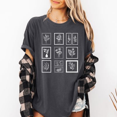 Vintage Floral Stamps Elegant Minimalist Classic Design For Apparel Comfort Colors Tee