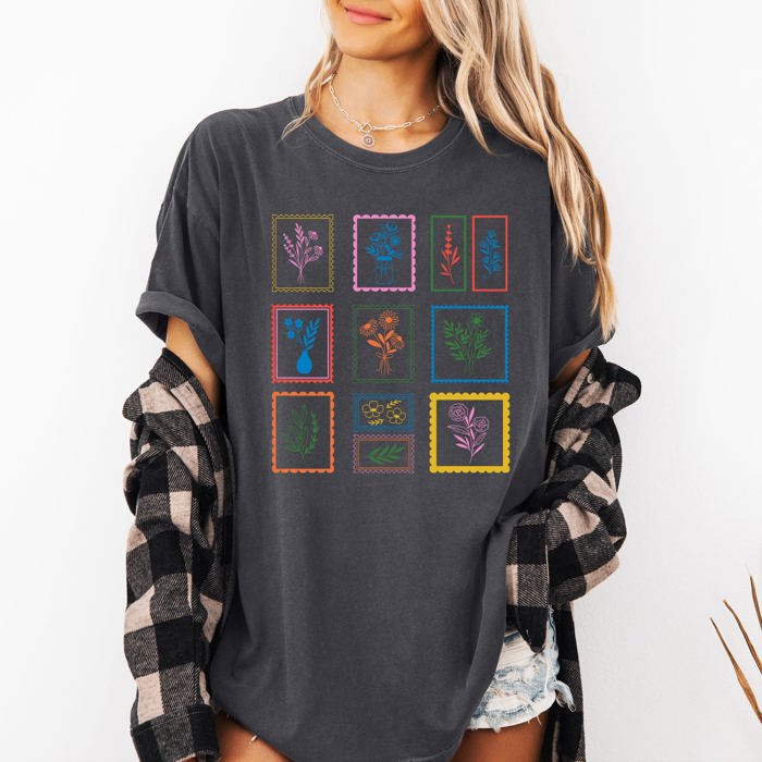 Vintage Floral Stamps Floral Motifs With Delicate Petals And Timeless Charm Comfort Colors Tee