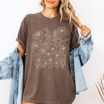 Vintage Wildflowers Minimalist Summer Floral Print Collection Comfort Colors Tee