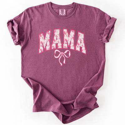 Mama Pink Coquette Ribbons Whimsical Vintage Inspired Floral Accents Comfort Colors Tee