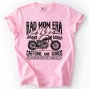 Small Blossom Light Pink Rad Mom Era Caffeine and Chaos Sassy Mama Mother Real Life Supermom Everyday Hustle Coffee Loving Comfort Colors Tee