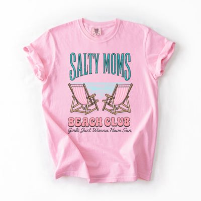 Salty Moms Beach Club Summer Beach Sea Life Outdoor Travel Western Country Comfort Colors Tee