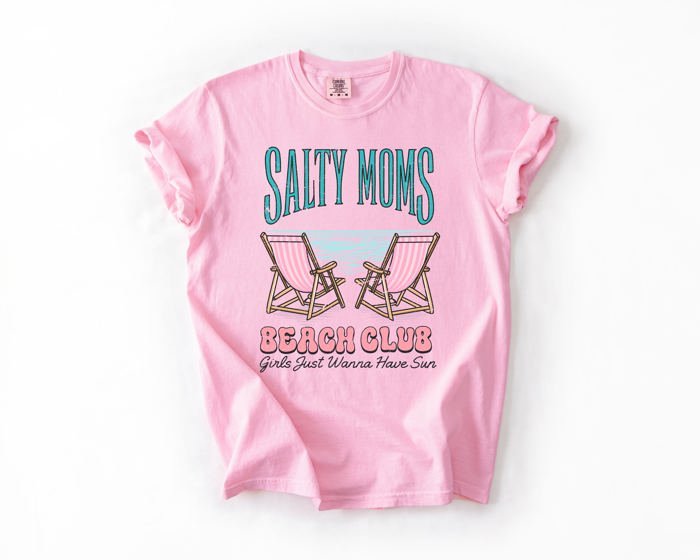 Salty Moms Beach Club Summer Beach Sea Life Outdoor Travel Western Country Comfort Colors Tee