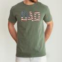 Small Moss Dark Green Dad Patriotic American Flag Stars and Stripes USA Proud Father Comfort Colors Tee