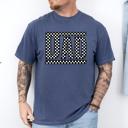 Large Denim Blue Dad Retro Checkered Heritage Style Icon Print For Dads And Everyday Casual Wardrobe Comfort Colors Tee