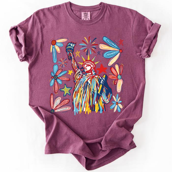 Statue Of Liberty Fourth Of July Patriotic USA Colorful Flag Art Comfort Colors Tee