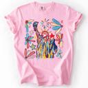 Small Blossom Light Pink Statue Of Liberty Fourth Of July Patriotic USA Colorful Flag Art Comfort Colors Tee