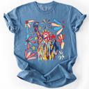 Small Blue Jean Statue Of Liberty Fourth Of July Patriotic USA Colorful Flag Art Comfort Colors Tee