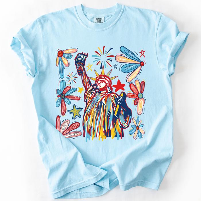 Statue Of Liberty Fourth Of July Patriotic USA Colorful Flag Art Comfort Colors Tee