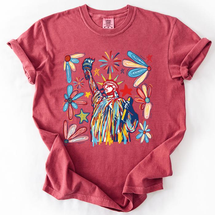 Statue Of Liberty Fourth Of July Patriotic USA Colorful Flag Art Comfort Colors Tee