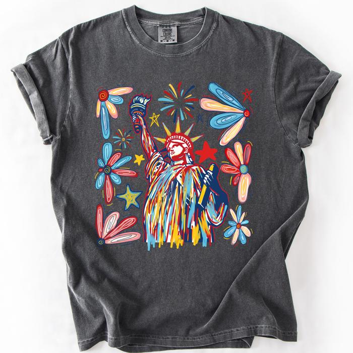 Statue Of Liberty Fourth Of July Patriotic USA Colorful Flag Art Comfort Colors Tee