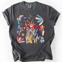 Large Pepper Dark Gray Statue Of Liberty Fourth Of July Patriotic USA Colorful Flag Art Comfort Colors Tee