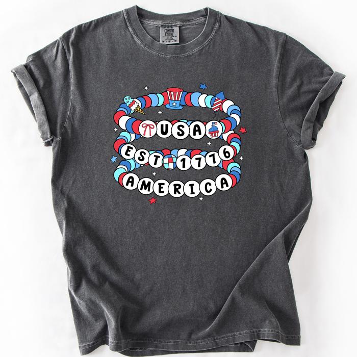 USA America Friendship Bracelets Patriotic Fourth Of July American Pride Comfort Colors Tee