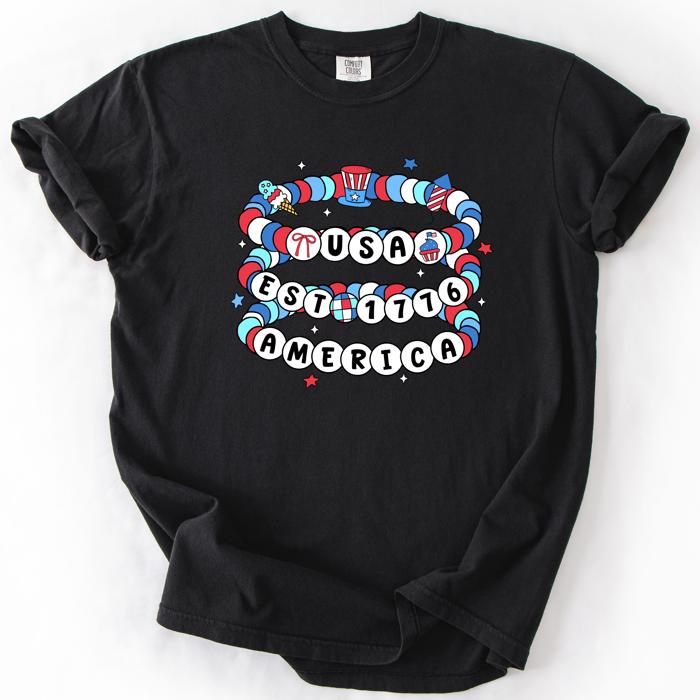 USA America Friendship Bracelets Patriotic Fourth Of July American Pride Comfort Colors Tee
