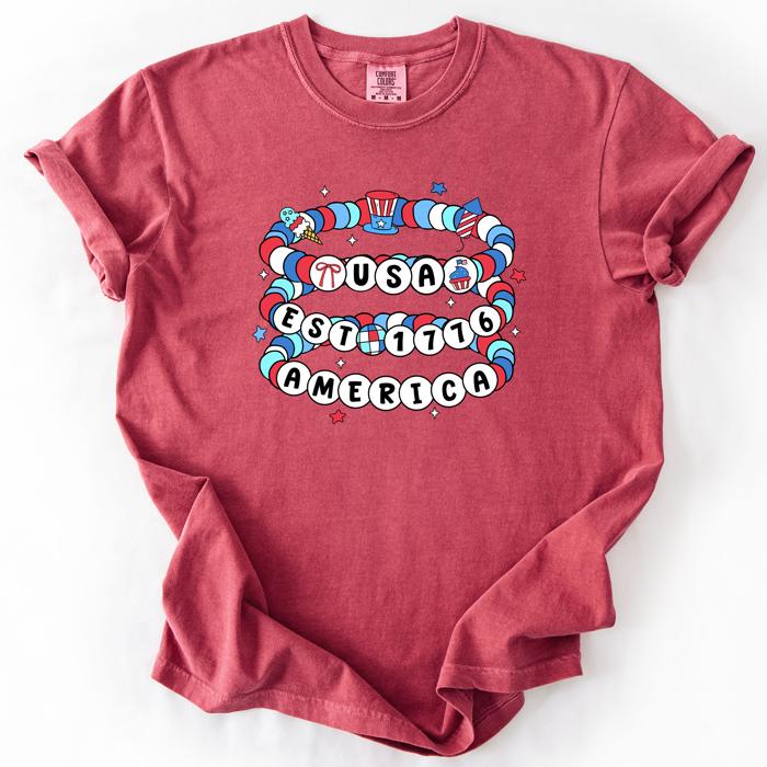 USA America Friendship Bracelets Patriotic Fourth Of July American Pride Comfort Colors Tee
