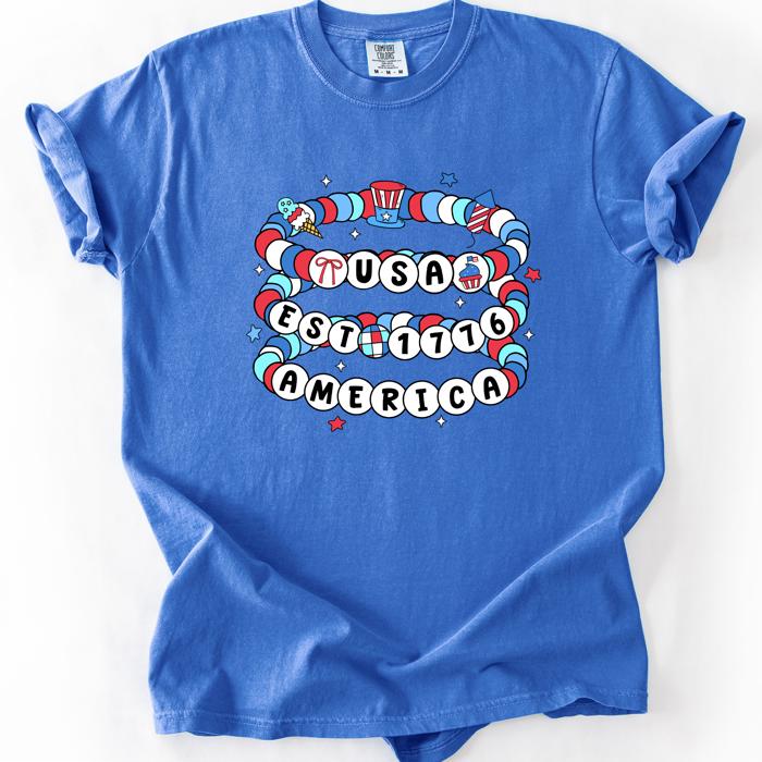 USA America Friendship Bracelets Patriotic Fourth Of July American Pride Comfort Colors Tee