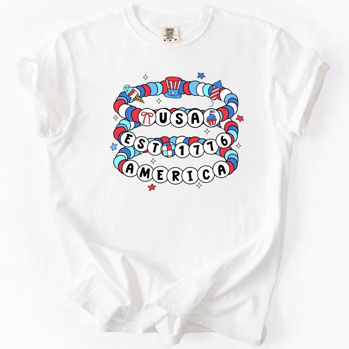 USA America Friendship Bracelets Patriotic Fourth Of July American Pride Comfort Colors Tee