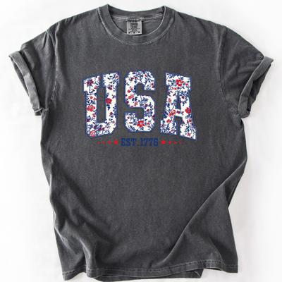 USA Floral Pattern Est 1776 Patriotic America Flag Inspired Edition Comfort Colors Tee
