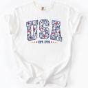  USA Floral Pattern Est 1776 Patriotic America Flag Inspired Edition Comfort Colors Tee