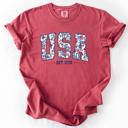  USA Floral Pattern Est 1776 Patriotic America Flag Inspired Edition Comfort Colors Tee