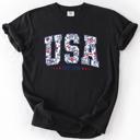 XL Black USA Floral Pattern Est 1776 Patriotic America Flag Inspired Edition Comfort Colors Tee