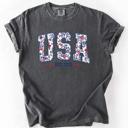 Large Pepper Dark Gray USA Floral Pattern Est 1776 Patriotic America Flag Inspired Edition Comfort Colors Tee