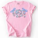 Large Blossom Light Pink USA Patriotic Floral Patterns With Ribbons For Fourth Of July And American Pride Comfort Colors Tee