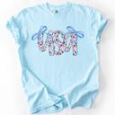 Small Chambray Baby Blue USA Patriotic Floral Patterns With Ribbons For Fourth Of July And American Pride Comfort Colors Tee