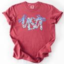 Large Crimson Red USA Patriotic Floral Patterns With Ribbons For Fourth Of July And American Pride Comfort Colors Tee