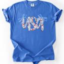Small Flo Blue USA Patriotic Floral Patterns With Ribbons For Fourth Of July And American Pride Comfort Colors Tee