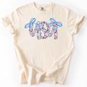 Small Ivory Cream USA Patriotic Floral Patterns With Ribbons For Fourth Of July And American Pride Comfort Colors Tee