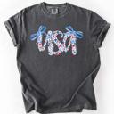XXXL Pepper Dark Gray USA Patriotic Floral Patterns With Ribbons For Fourth Of July And American Pride Comfort Colors Tee