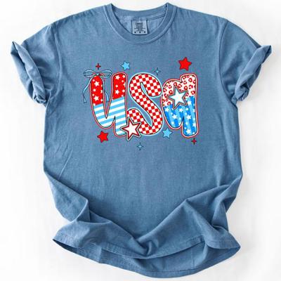 USA Patriotic Patterns Bow Fourth Of July America Design Edition Comfort Colors Tee