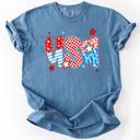  USA Patriotic Patterns Bow Fourth Of July America Design Edition Comfort Colors Tee