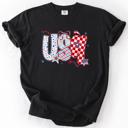 XL Black USA Patriotic Patterns With Ribbons Fourth of July America Theme Comfort Colors Tee