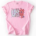 Small Blossom Light Pink USA Patriotic Patterns With Ribbons Fourth of July America Theme Comfort Colors Tee
