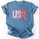 XXL Blue Jean USA Patriotic Patterns With Ribbons Fourth of July America Theme Comfort Colors Tee
