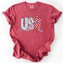 XXL Crimson Red USA Patriotic Patterns With Ribbons Fourth of July America Theme Comfort Colors Tee