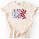 Medium Ivory Cream USA Patriotic Patterns With Ribbons Fourth of July America Theme Comfort Colors Tee