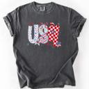 XXL Pepper Dark Gray USA Patriotic Patterns With Ribbons Fourth of July America Theme Comfort Colors Tee