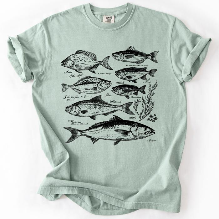 Vintage Fish Retro Print Classic Fishing Theme Angler Artwork For Fishermen And Outdoor Lovers Comfort Colors Tee