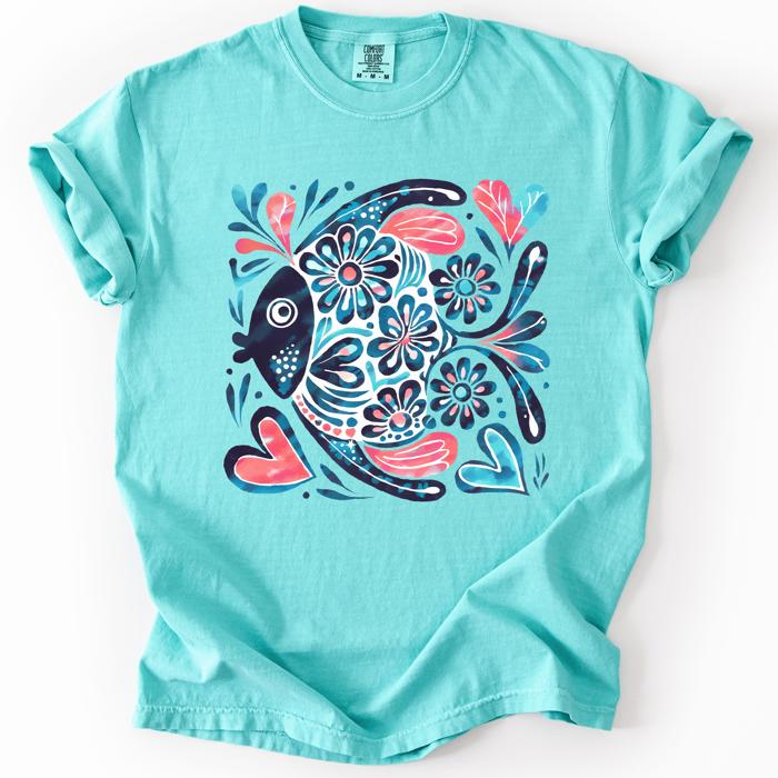 Watercolor Fish Gorgeous Summer Beach Sunshine Ocean Breeze Seaside Vibes Coastal Calm Comfort Colors Tee