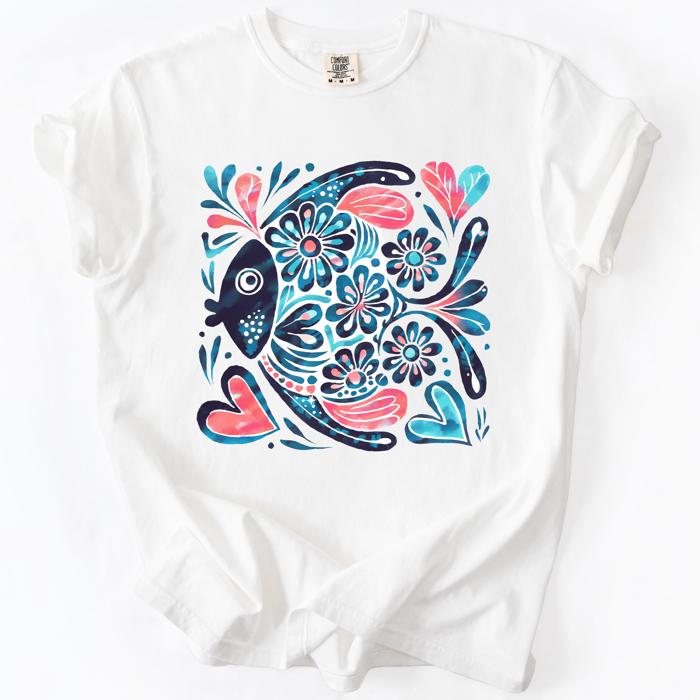 Watercolor Fish Gorgeous Summer Beach Sunshine Ocean Breeze Seaside Vibes Coastal Calm Comfort Colors Tee