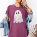  Shimmering Ghost (Only Print, no Glitter or embellishment)  Iridescent Boo Cute Ghost Faux Glitter Spooky Season Halloween Comfort Colors Tee
