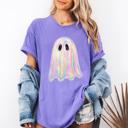  Shimmering Ghost (Only Print, no Glitter or embellishment)  Iridescent Boo Cute Ghost Faux Glitter Spooky Season Halloween Comfort Colors Tee